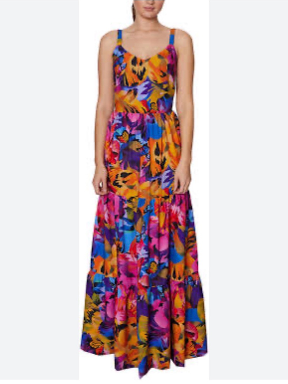 Laundry By Shelli Segal Vivid Orange-Pink-Blue Floral Maxi Dress